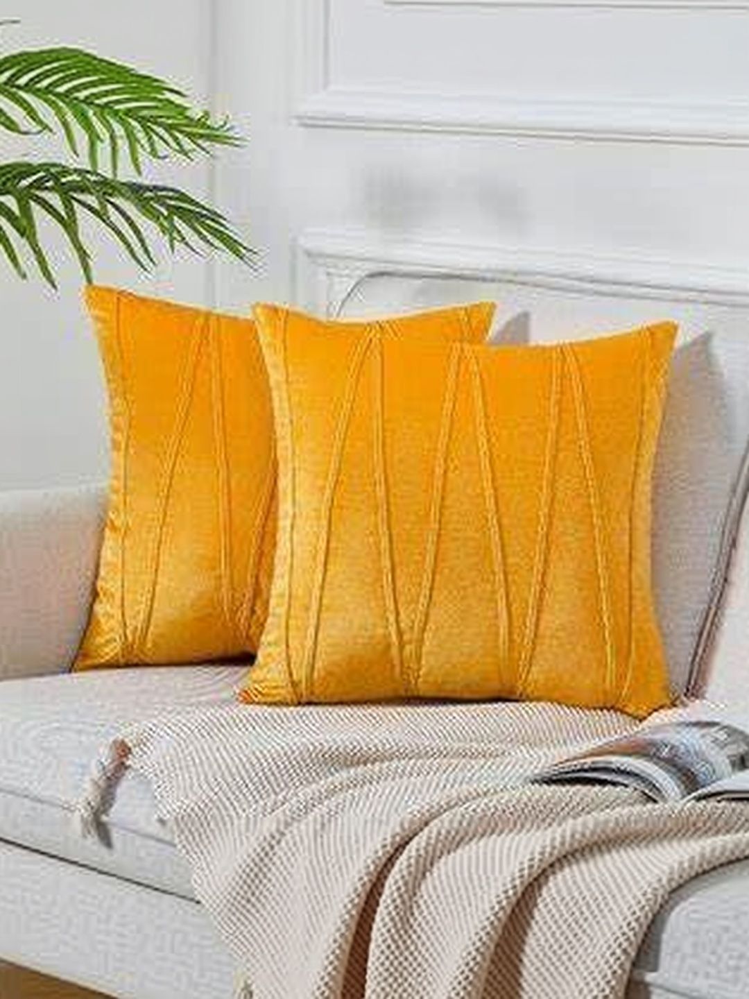 KNOTTING HOME Yellow Set of 2 Velvet Square Cushion Covers-image-10