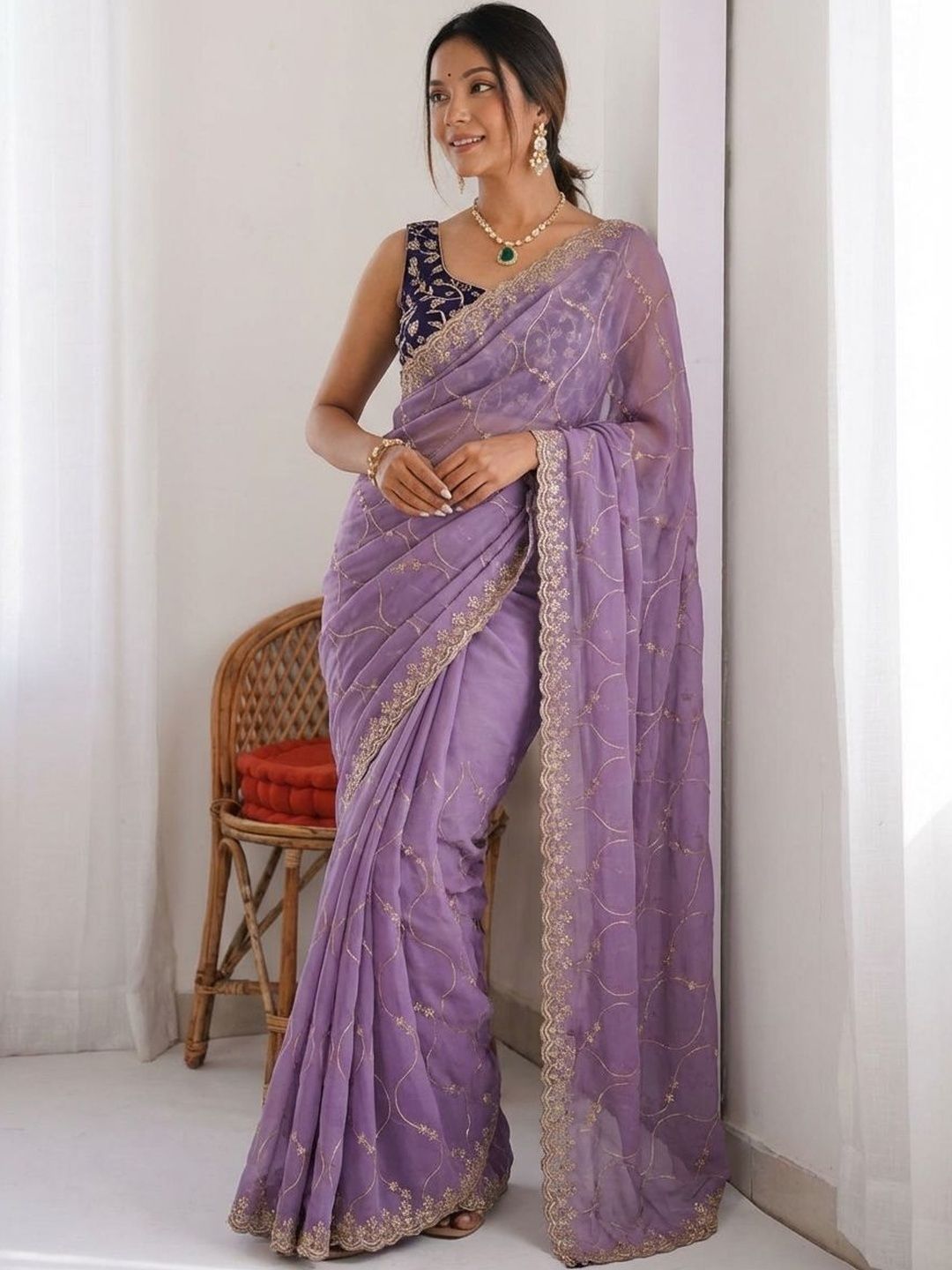 Kalista Embellished Embroidered Pure Georgette Heavy Work Saree-image-41