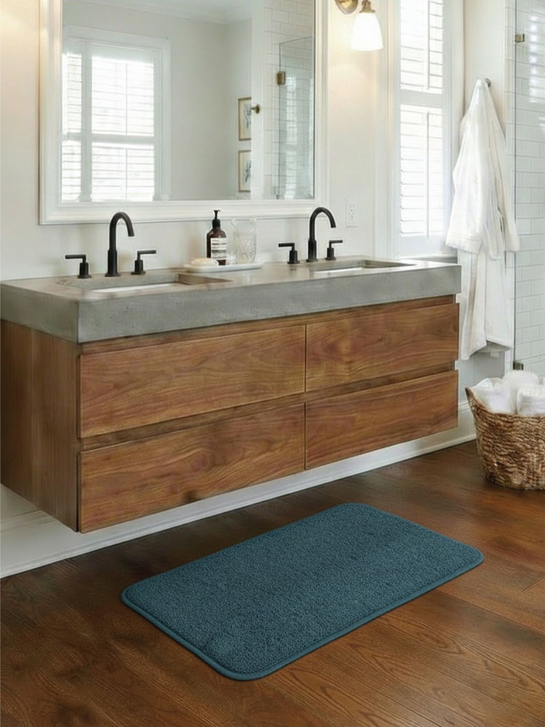 Dryspun 2 Pieces Teal 2400 GSM Microfibre Bath Rugs-image-10