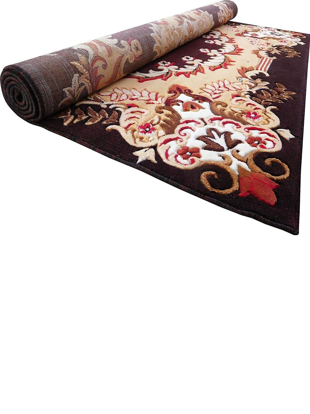 KAYNAT CARPET Coffee Brown Traditional Anti-Skid Woollen Carpet-picture-55