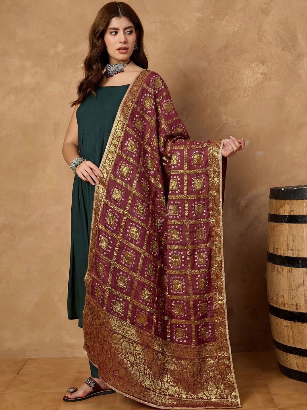 Clora Creation Woven Design Bandhani Dupatta with Zari-picture-48