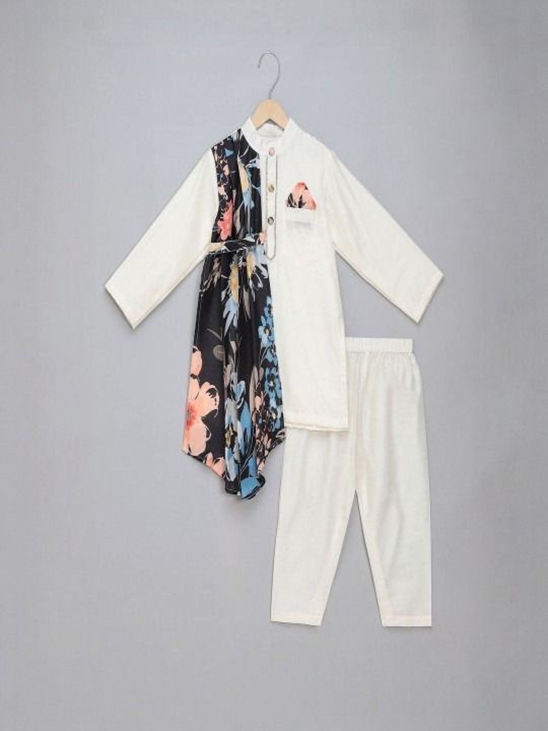 The Little Tales Boys Floral Printed Angrakha Kurta with Pyjamas-image-25