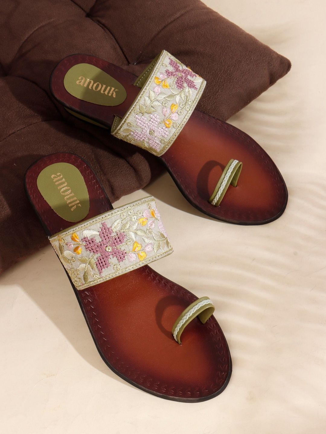 Anouk Stone & Embroiedered Flowers Leather Block Sandals-picture-26