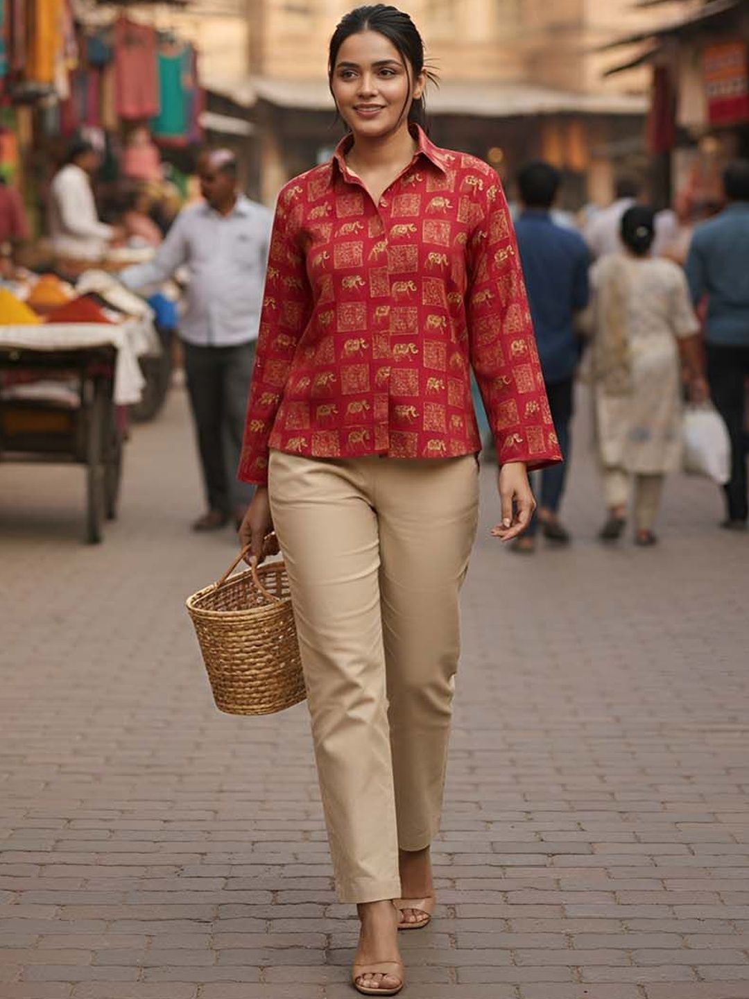 GENZILOOKS Printed Shirt Collar Ethnic Top-picture-27