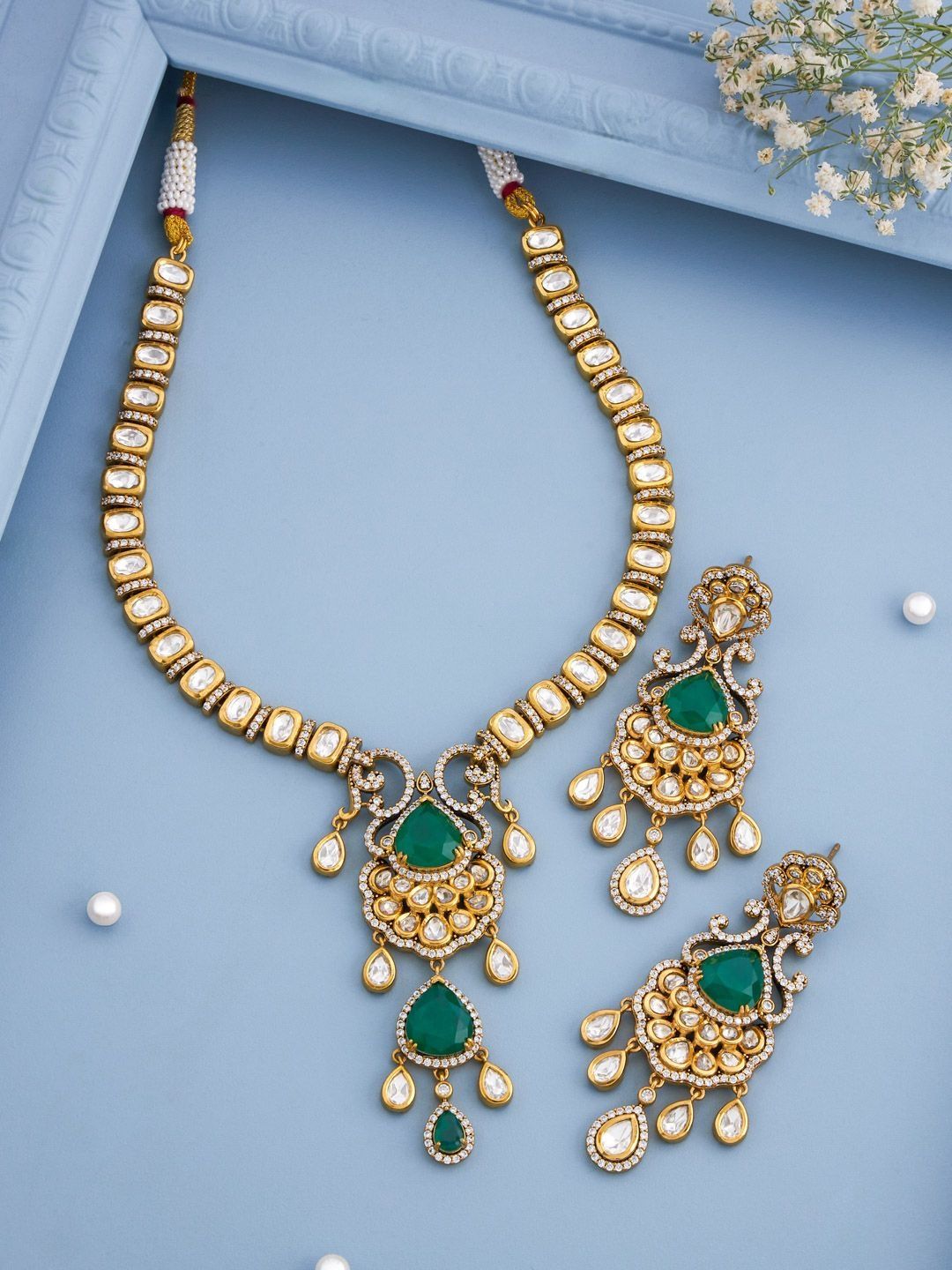 Kushal's Fashion Jewellery Victorian-Plated Bridal Kundan Stone Studded Jewellery Set-picture-11