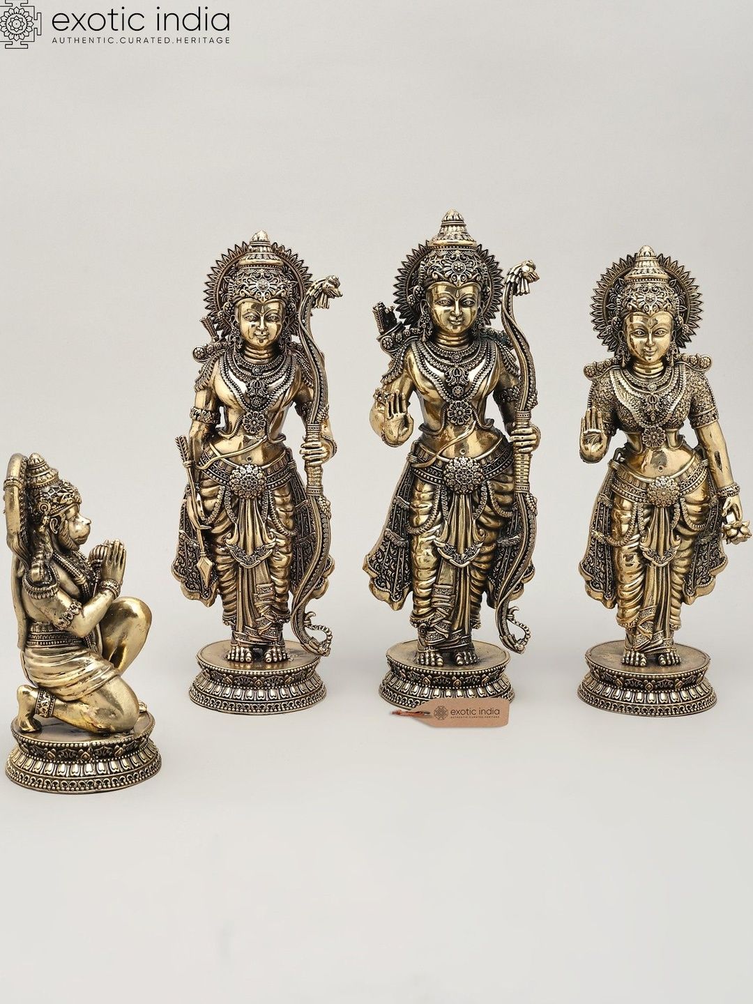 Exotic India 9" Superfine Shri Ram Darbar Set Of Four Brass Statues Showpieces-picture-54