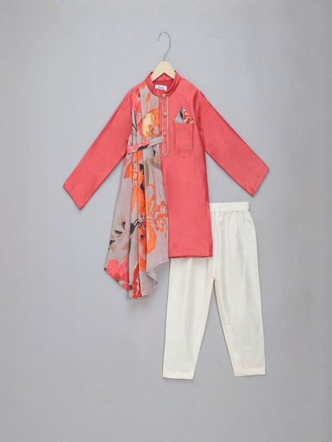 The Little Tales Boys Floral Printed Angrakha Kurta with Pyjamas-image-46