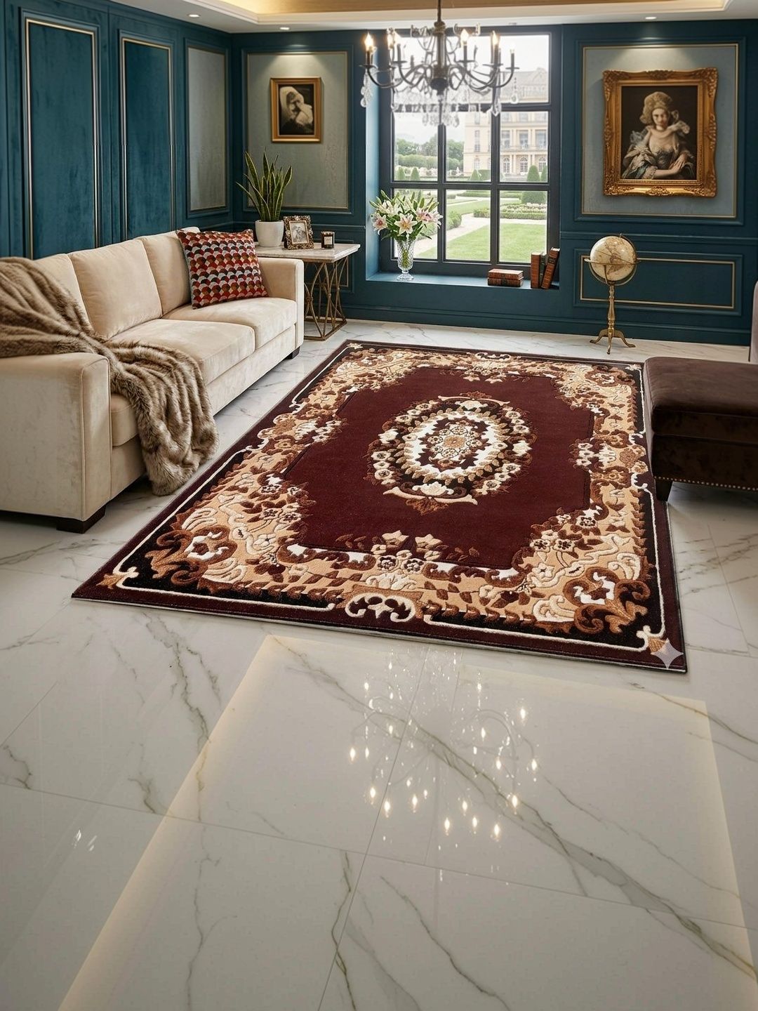 ZAMZAM CARPET Brown Ethnic Motifs Anti-Skid Woollen Carpet-picture-43