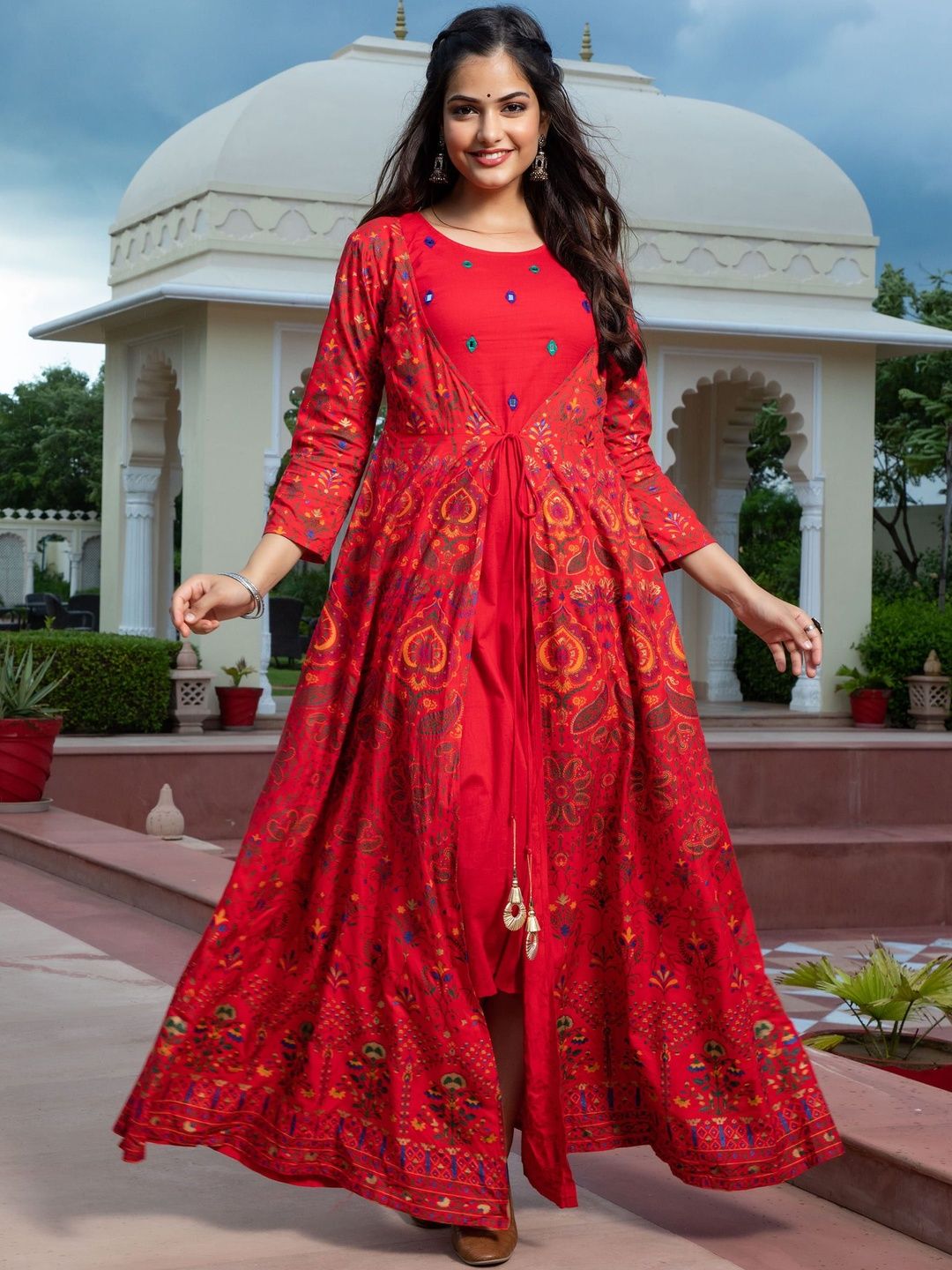 Jaipurite Embroidered Round Neck Gown Dress-picture-54