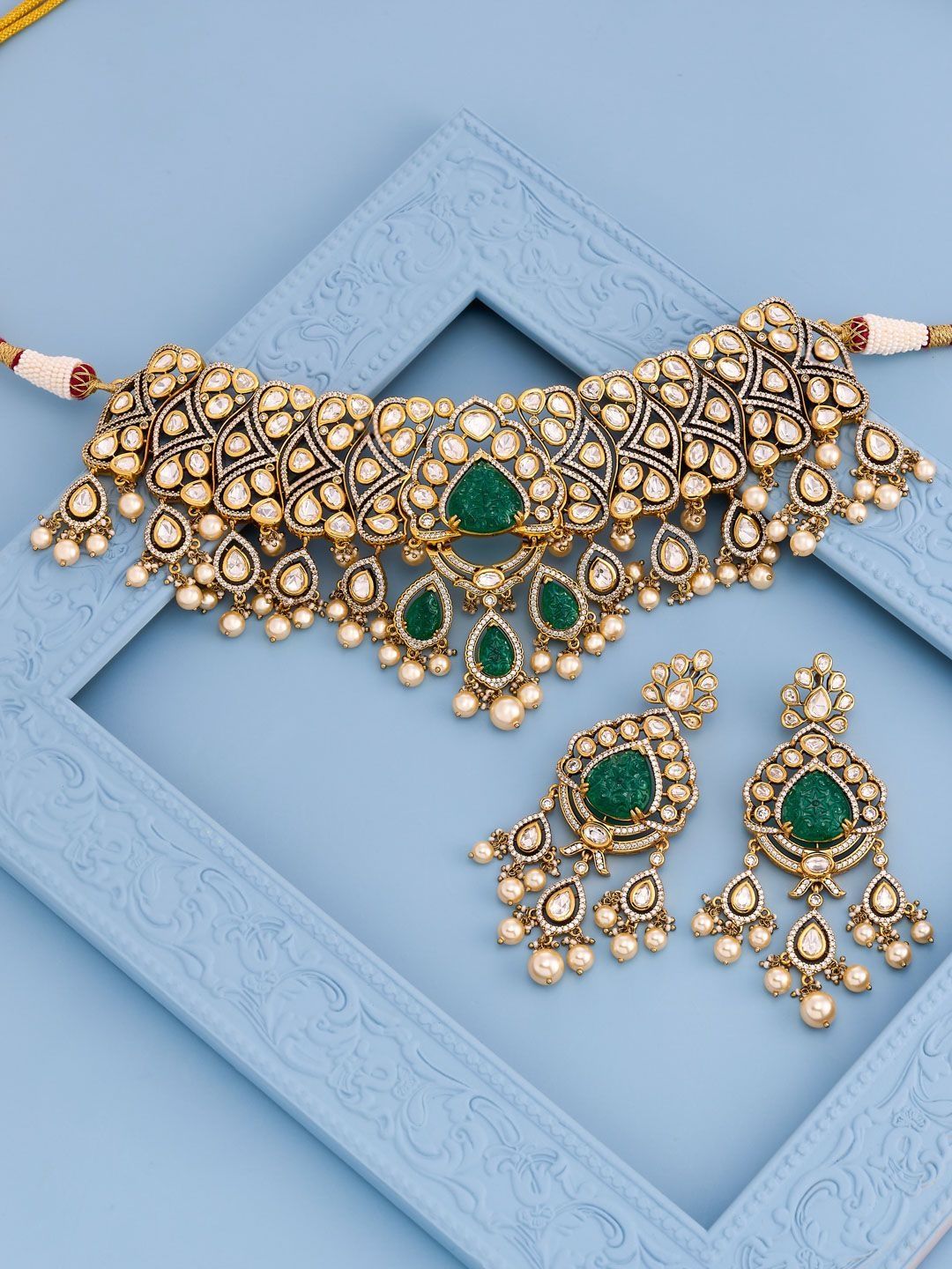 Kushal's Fashion Jewellery Green Victorian-Plated Ethnic Bridal Kundan Jewellery Set-picture-48