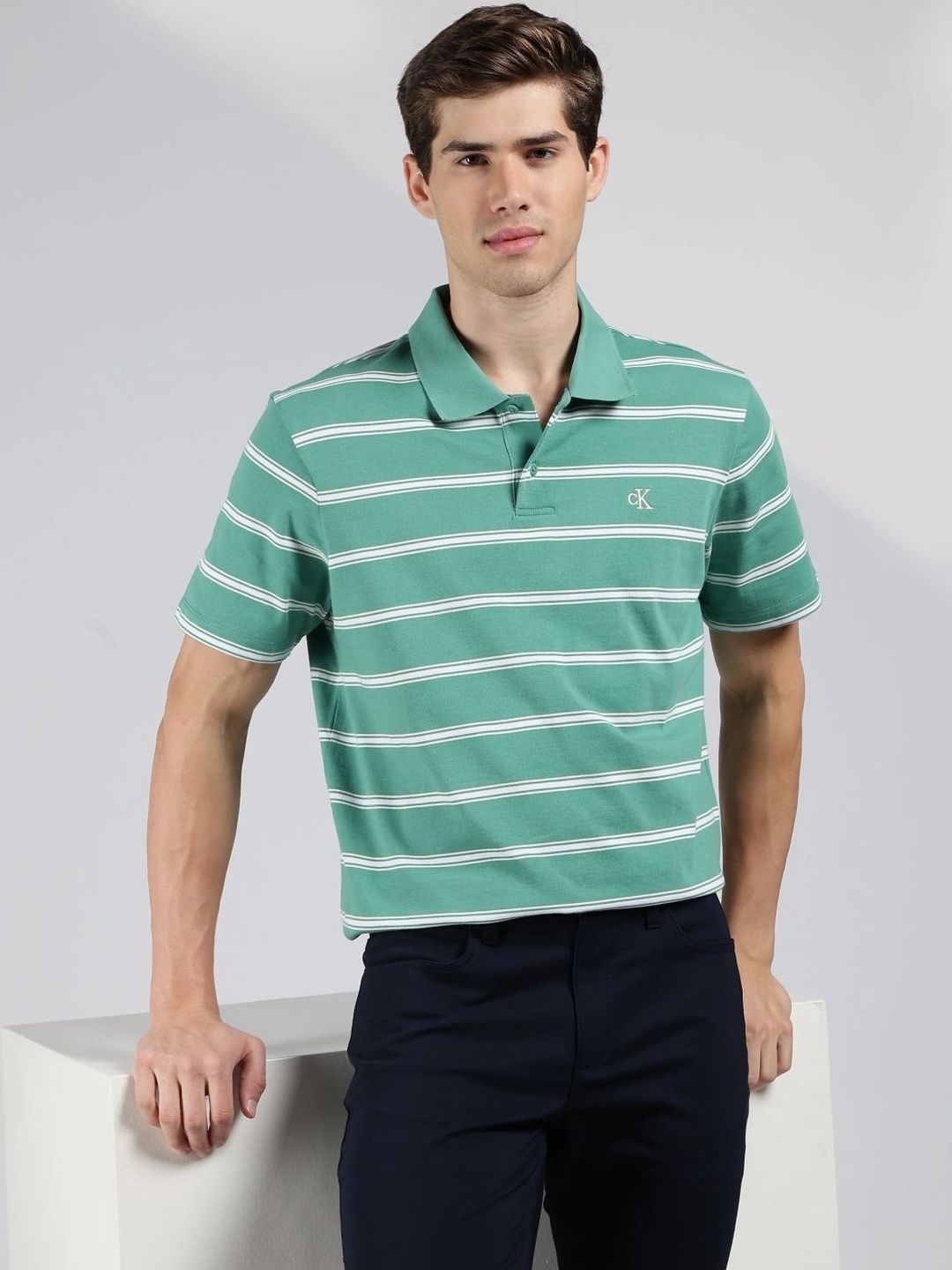 Calvin Klein Jeans Striped Relaxed Fit Cotton Polo T-shirt-image-3