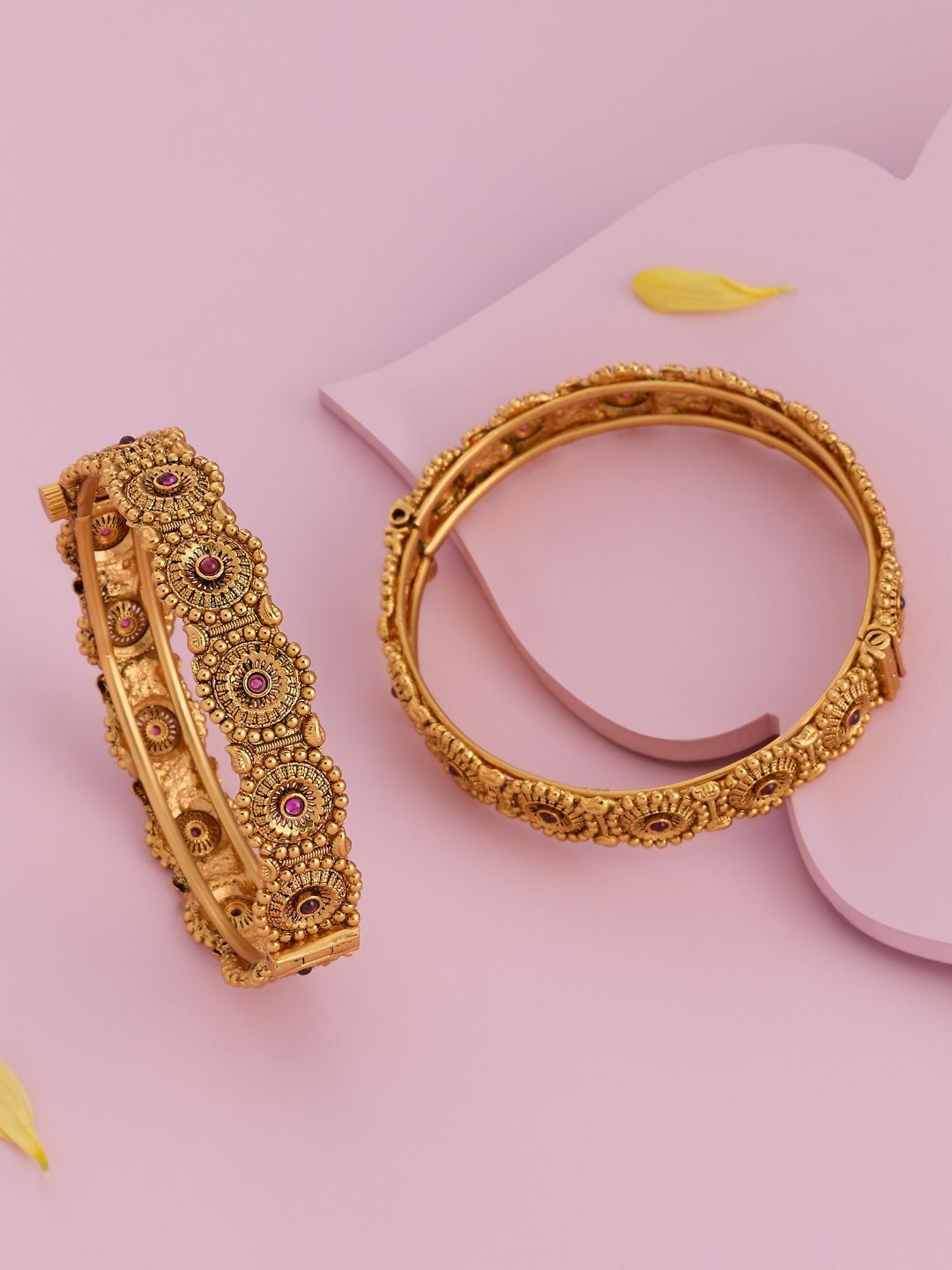 Kushal's Fashion Jewellery Set of 2 Gold-Plated Stone-Studded Bangles-picture-16