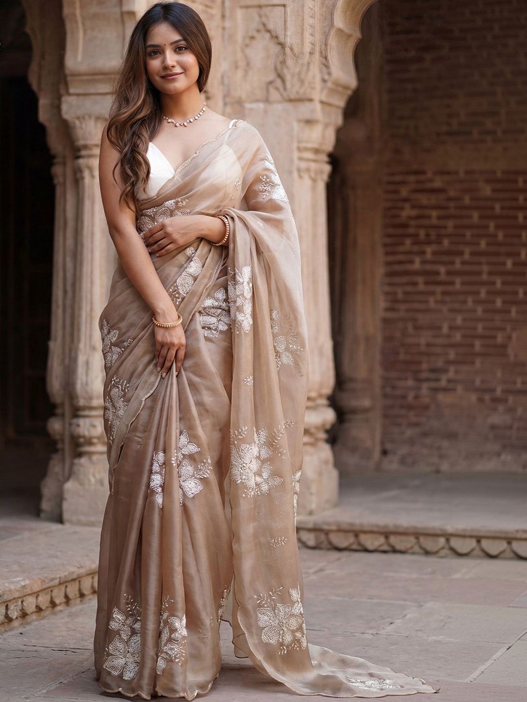 Anouk Embellished Floral Ready To Wear Organza Designer Saree-image-49