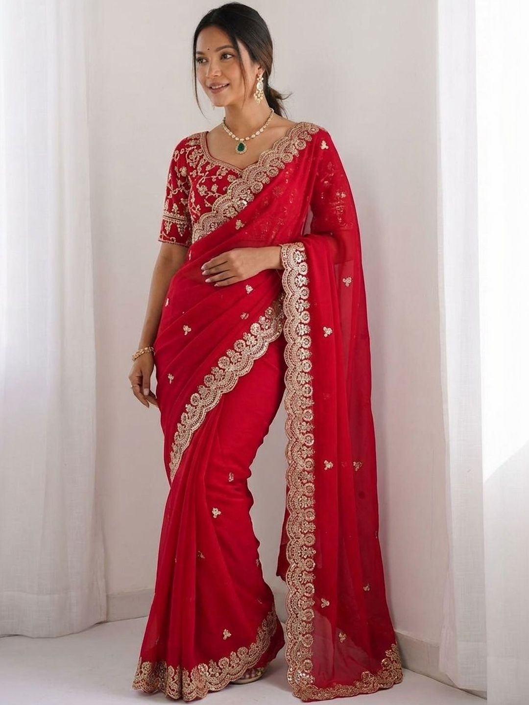 Kalista Embellished Embroidered Satin Heavy Work Saree-image-23