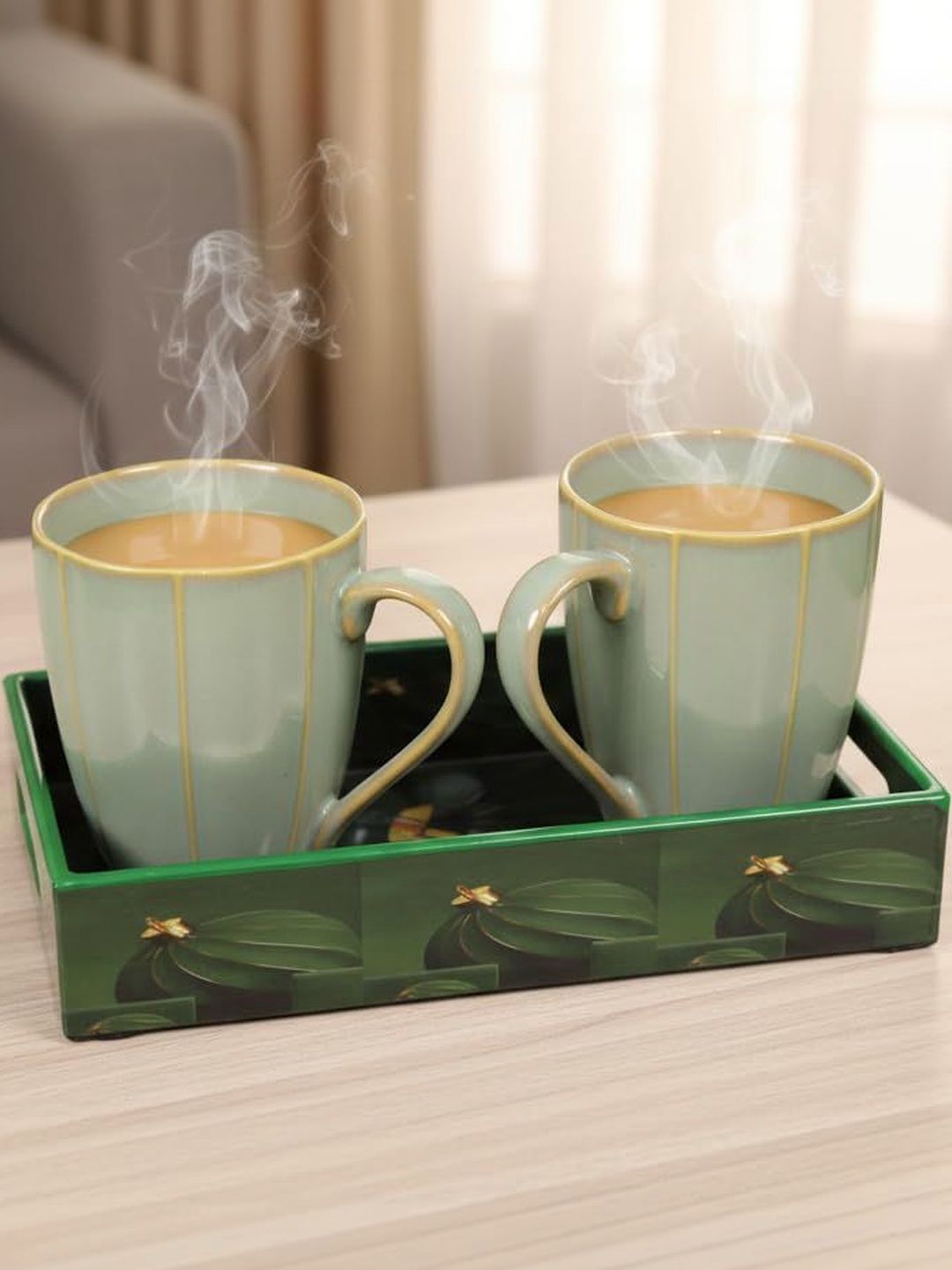 R R V International Brown Natural Elements Textured Porcelain Glossy Core Set of Cups and Mugs-picture-11