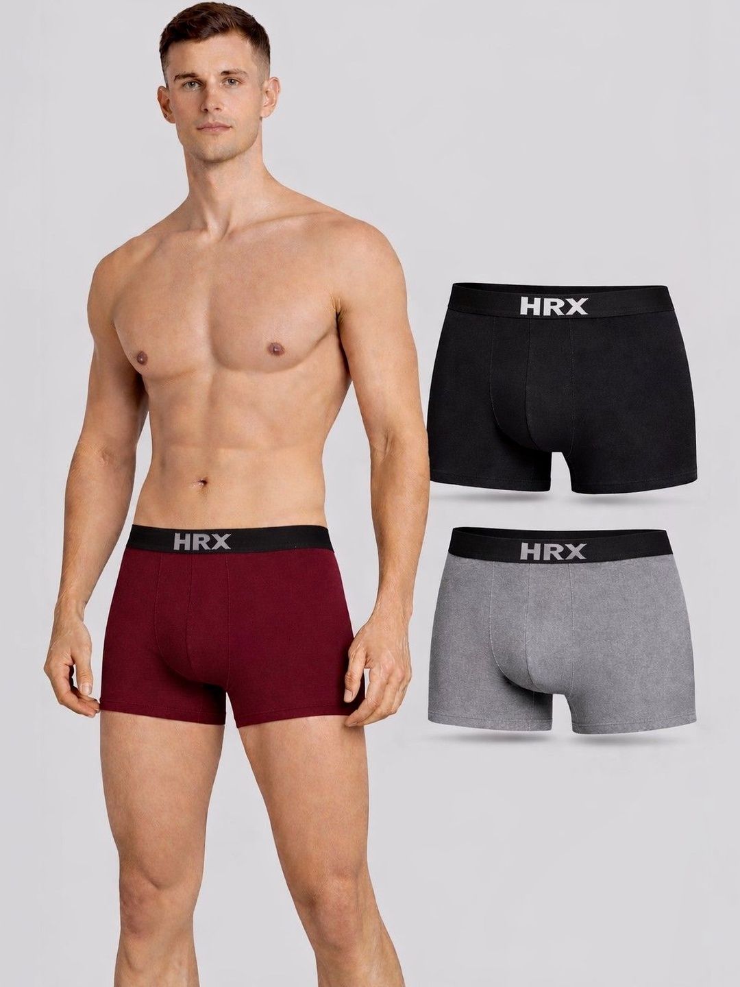 HRX by Hrithik Roshan Pack of 3 Cotton Blend Assorted Solid Trunks-picture-52