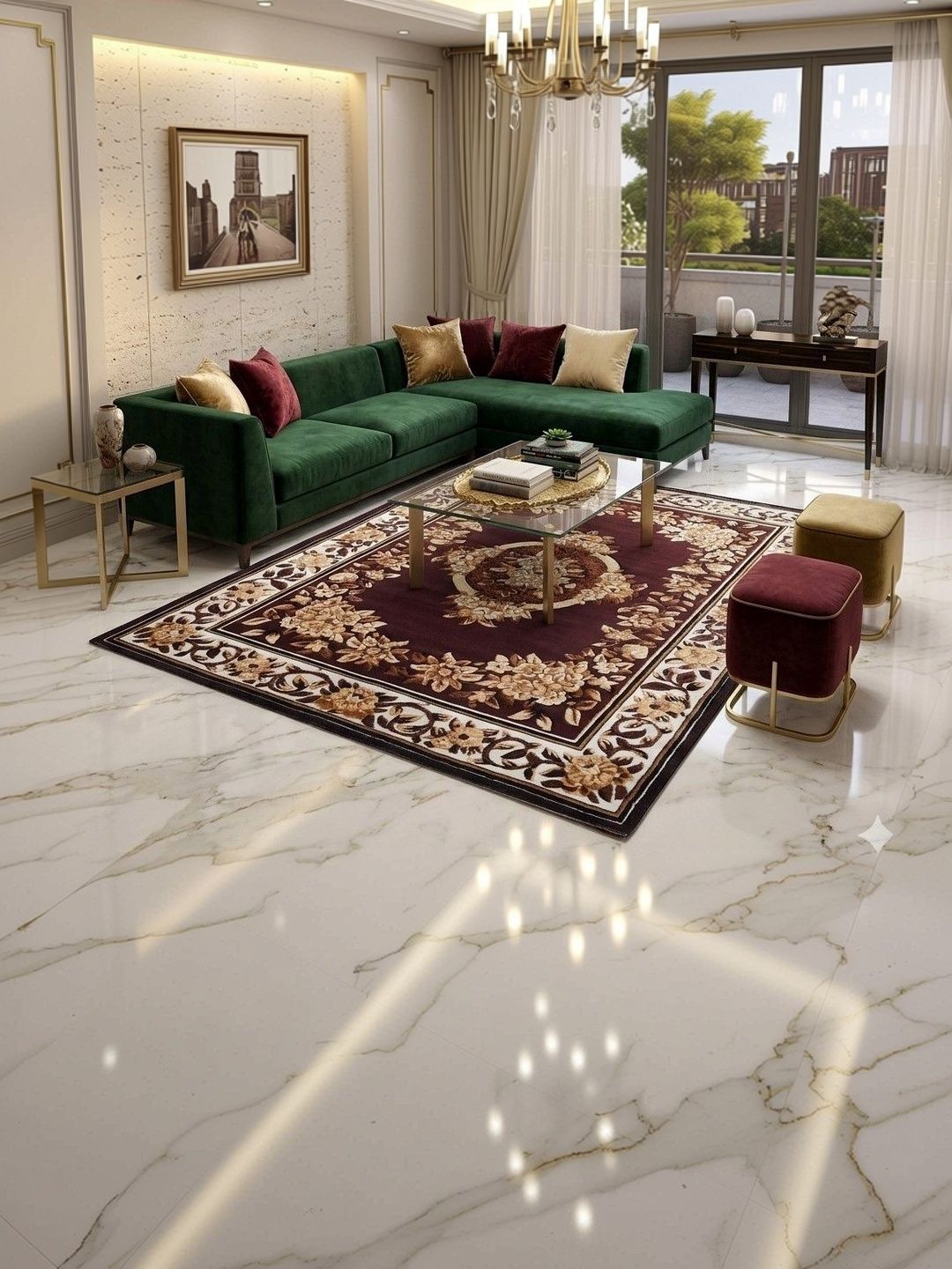 KAYNAT CARPET Coffee Brown Floral Anti-Skid Woollen Carpet-picture-23