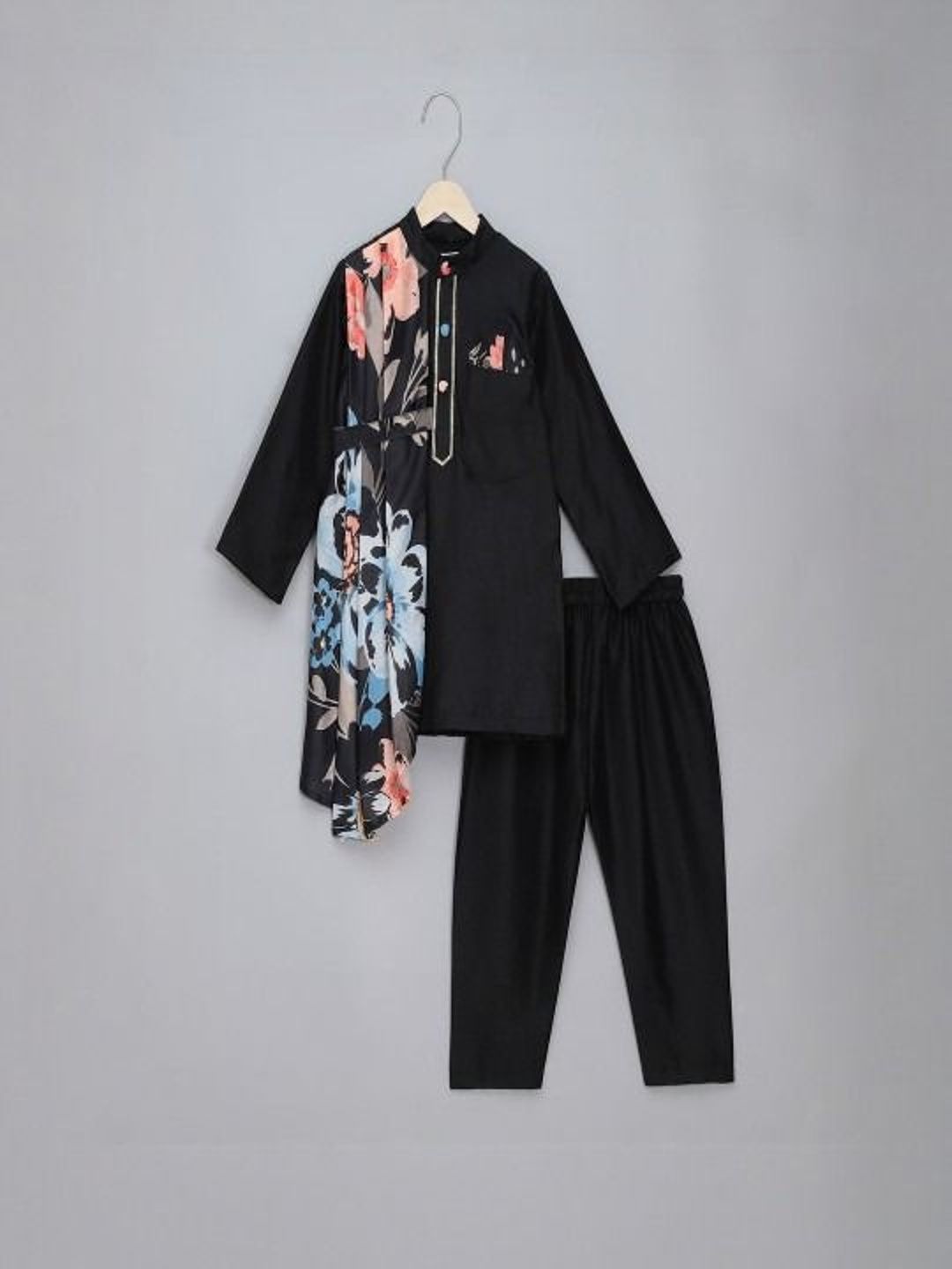 The Little Tales Boys Floral Printed Pleated Kurta with Pyjamas-image-23