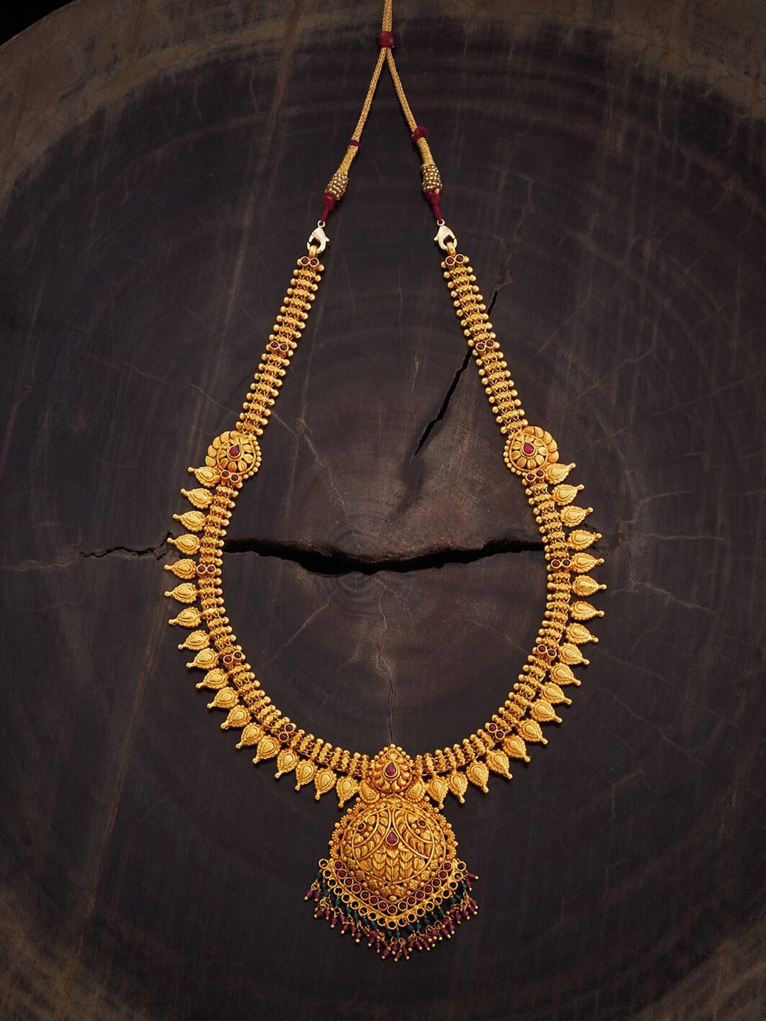 Kushal's Fashion Jewellery 92.5 Pure Silver Gold-Plated Stone-Studded Temple Necklace-picture-38