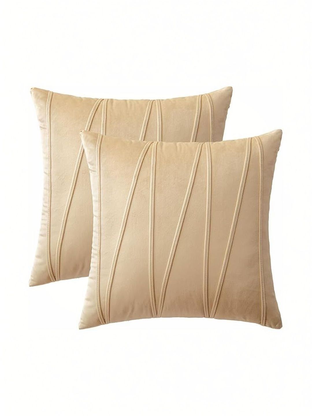KNOTTING HOME Beige Set of 2 Velvet Square Cushion Covers-picture-45