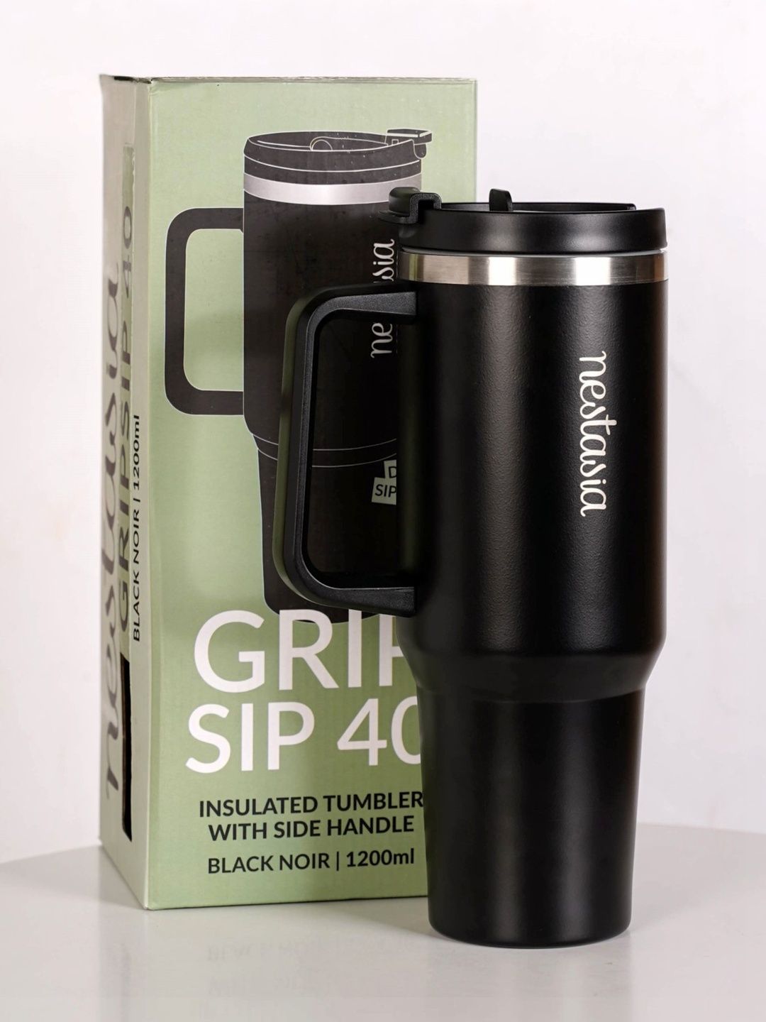 Nestasia Black & Silver-Toned Single Stainless Steel Brand Logo Water Bottle-picture-9