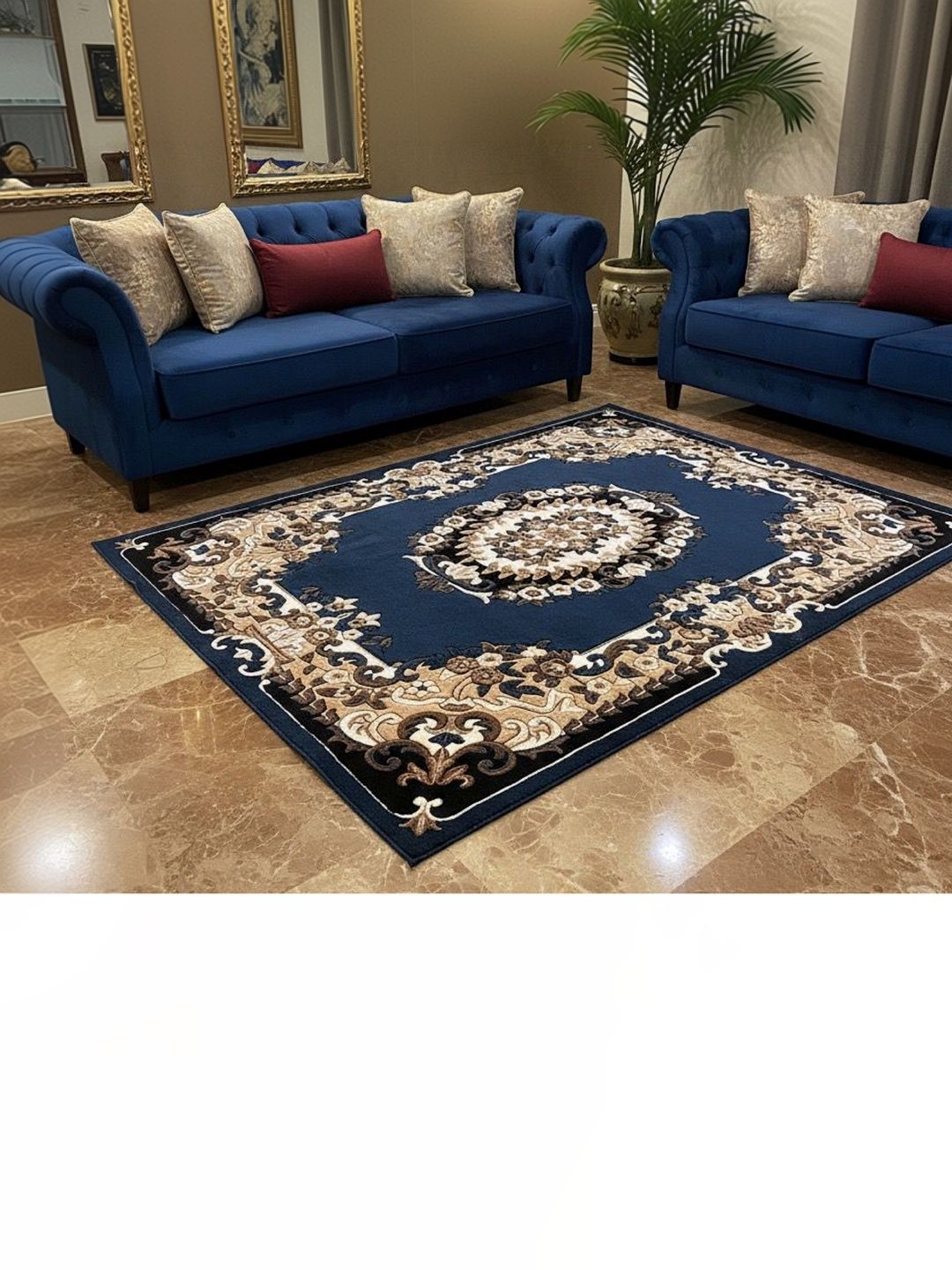 ZAMZAM CARPET Blue Ethnic Motifs Anti-Skid Woollen Carpet-picture-30