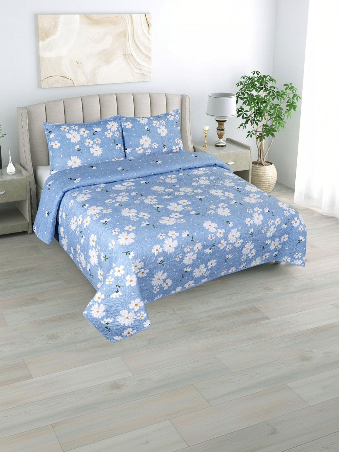 A Homes Grace Blue & Blue Floral Microfiber AC Room 120 GSM Core-image-17