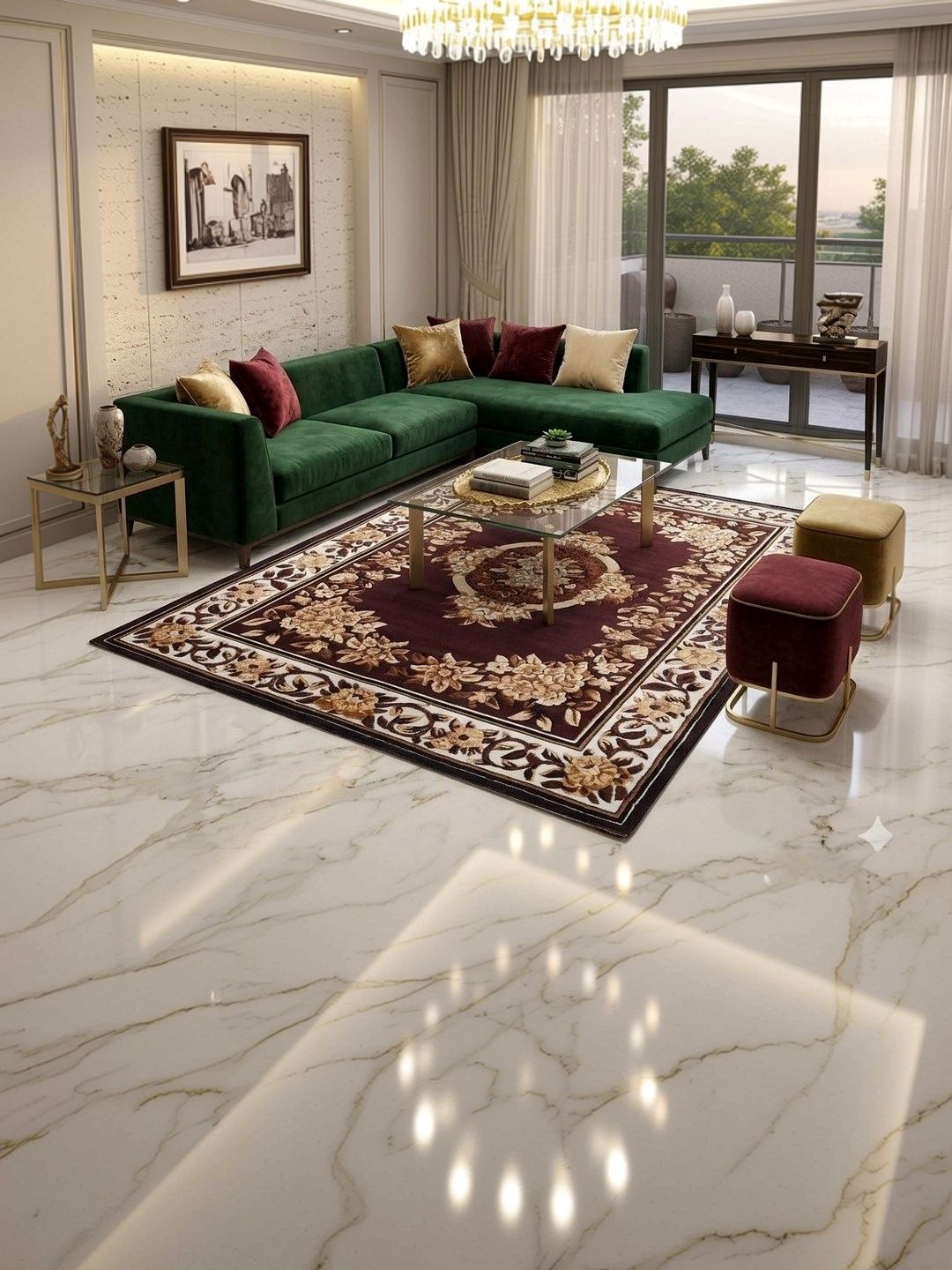 KAYNAT CARPET Coffee Brown Floral Anti-Skid Woollen Carpet-image-24