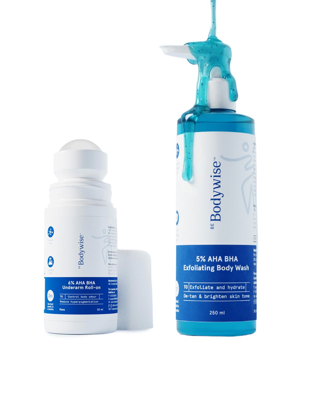 Be Bodywise Set of AHA BHA Underarm Roll On 50ml & Exfoliating Body Wash 250ml-picture-2