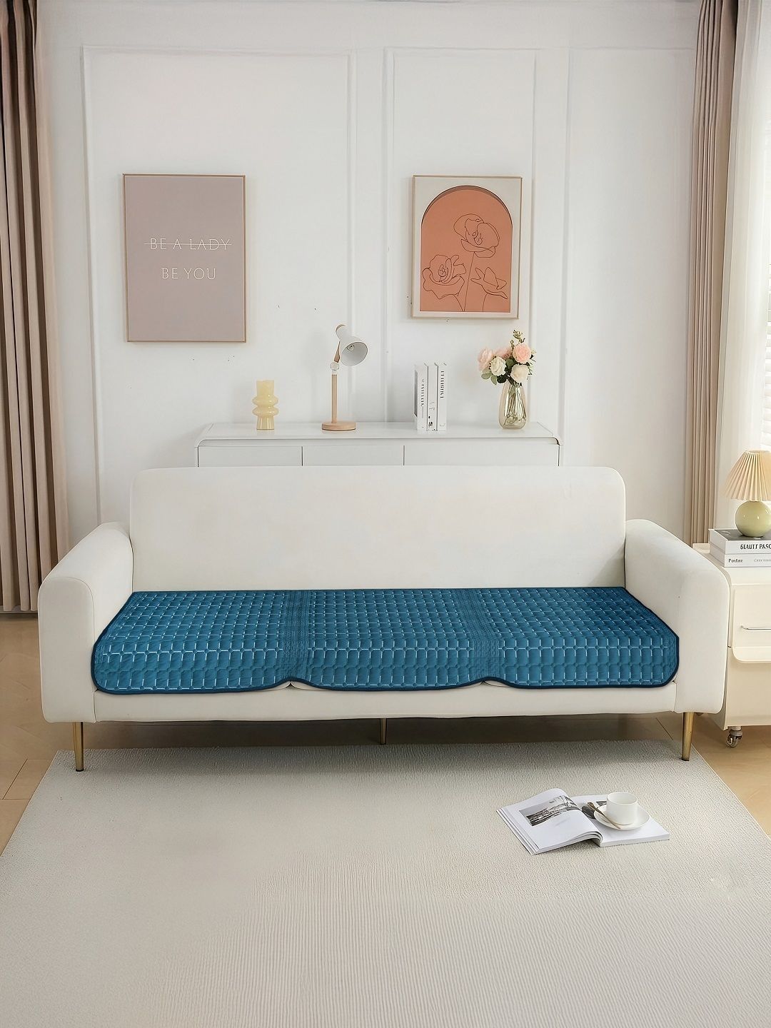 Aura Teal 1 Piece Sofa Cover Without Arms-picture-12