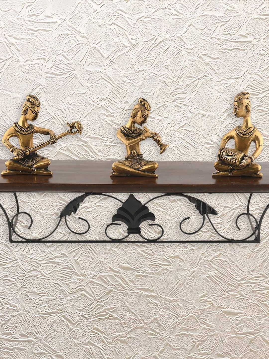 Luxeartisanship Brown & Gold-Toned Tribal Musician Figurines on Wall Shelf-picture-21