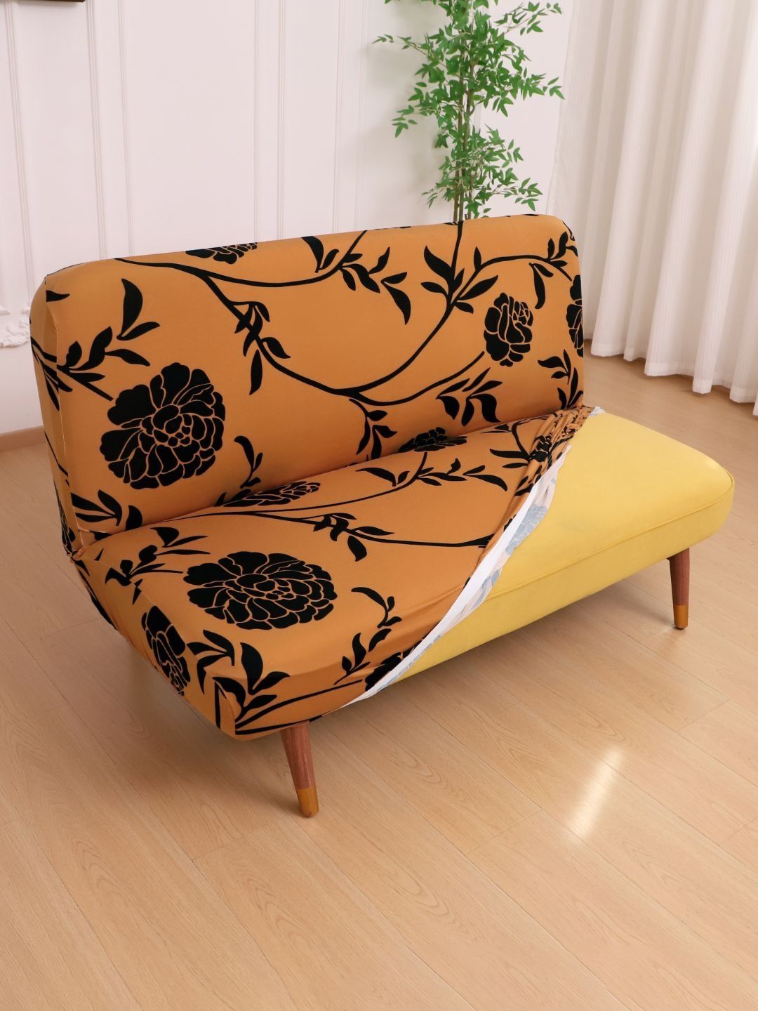 HOKIPO Copper-Toned Printed 1 Piece Sofa Cover Without Arms-picture-42