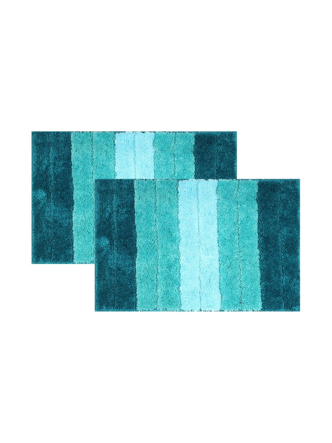 DREAMY URBAN 2Pcs Teal-Blue Colourblocked Anti Slip Water Absorbent Bath Rugs-image-24