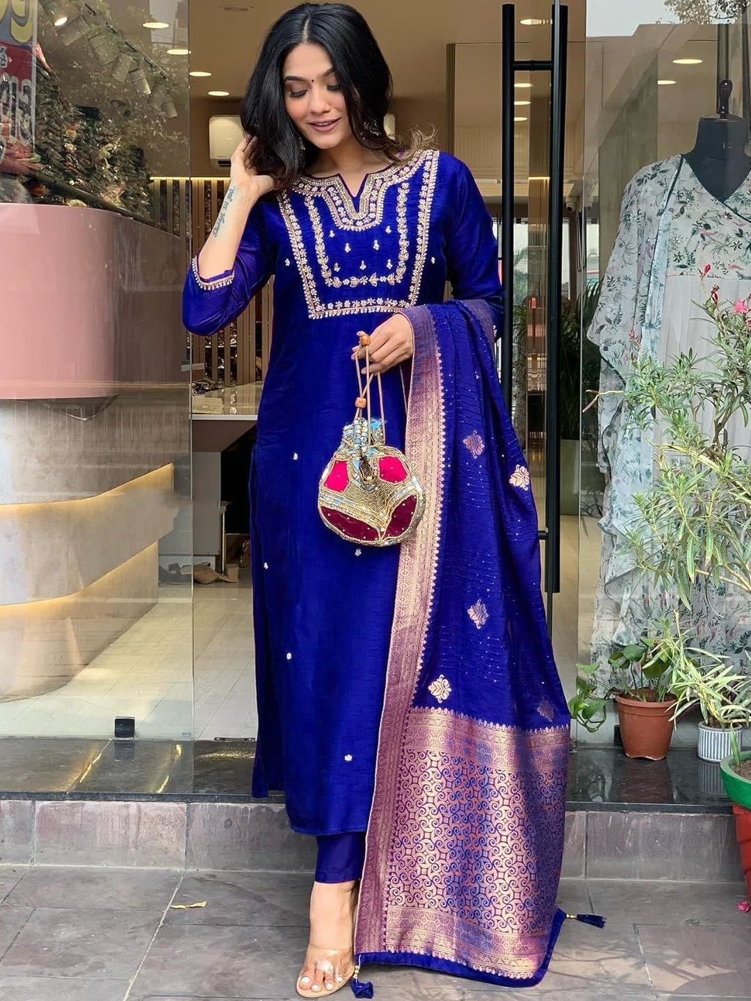Moda Rapido Women Ethnic Motifs Embroidered Regular Sequinned Pure Cotton Kurta with Trousers & With Dupatta-picture-54