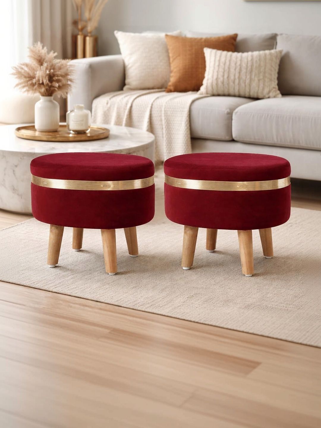 Shadowkart 2-Pcs Maroon Oval Ottomans-image-42