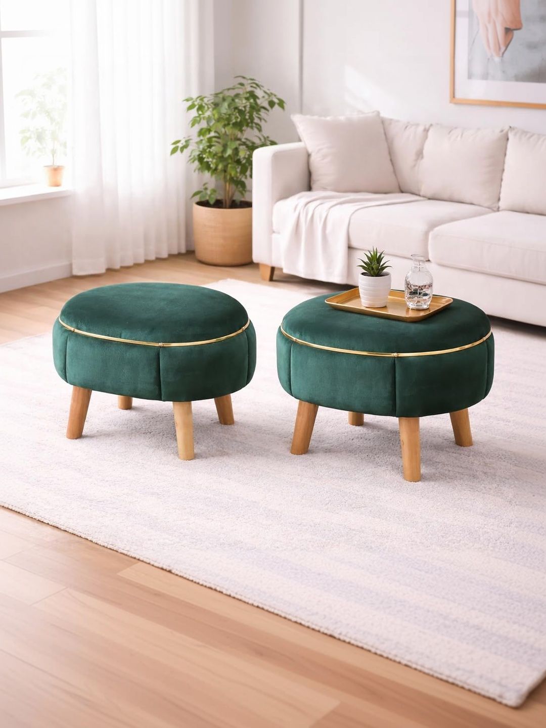 Shadowkart 2-Pcs Green Oval Ottomans-picture-18