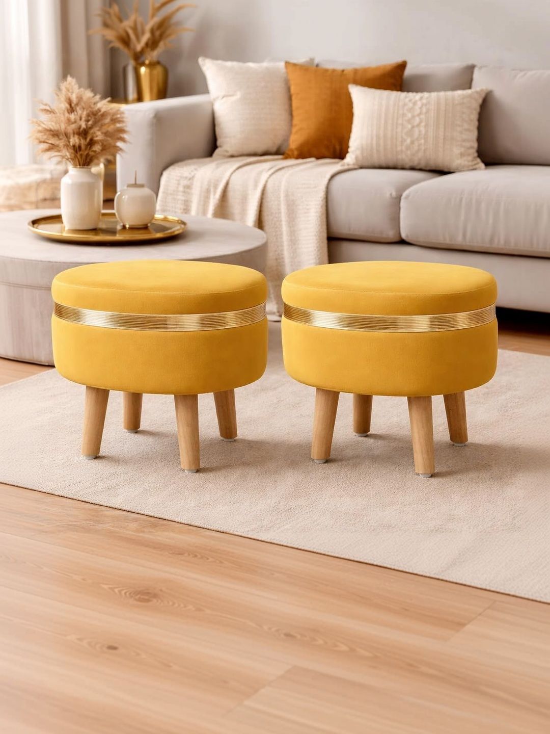 Shadowkart 2-Pcs Yellow Oval Ottomans-picture-27