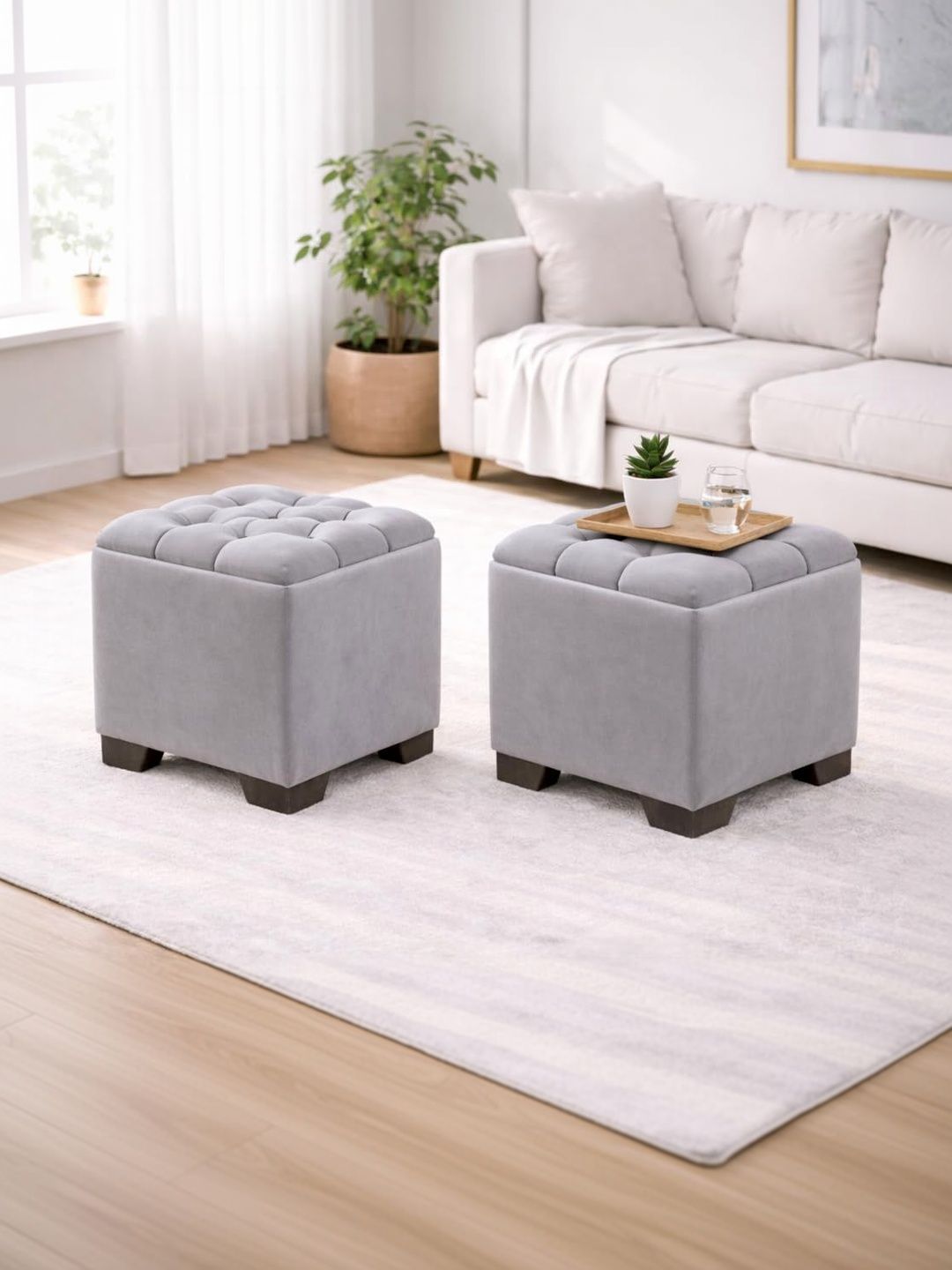 Shadowkart 2 Pieces Grey Square Ottomans-picture-10