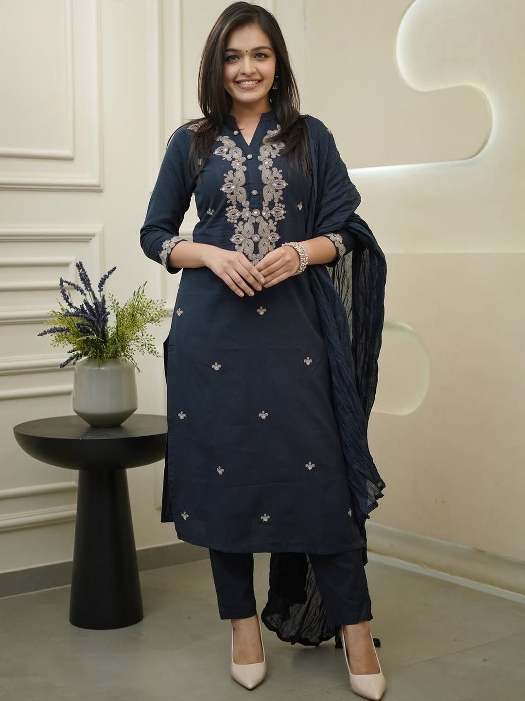 Moda Rapido Women Ethnic Motifs Embroidered Regular Sequinned Kurta with Trousers & With Dupatta-picture-23