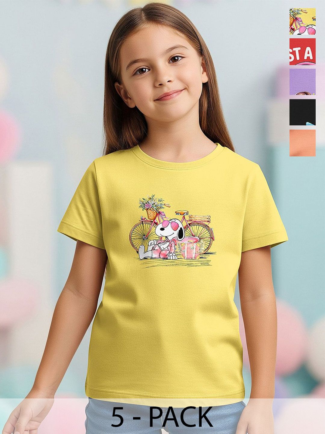 HELLCAT Girls Pack Of 5 Graphic Printed Round Neck Tshirts-picture-50