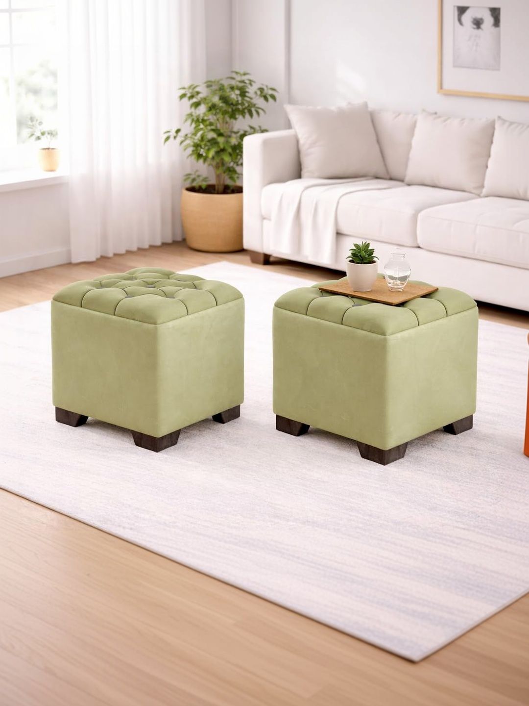 Shadowkart 2-Pcs Green Square Ottomans-picture-13