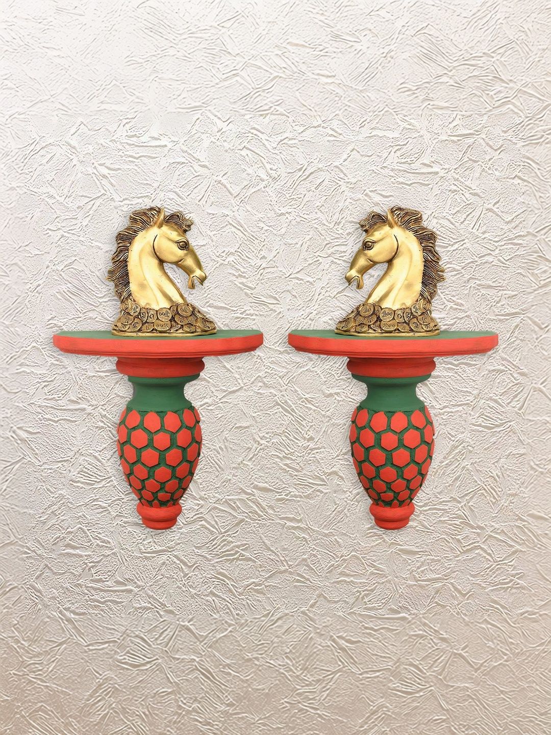 Luxeartisanship Gold-Toned & Red Elegant Horse Head Wood Wall Shelf-picture-19