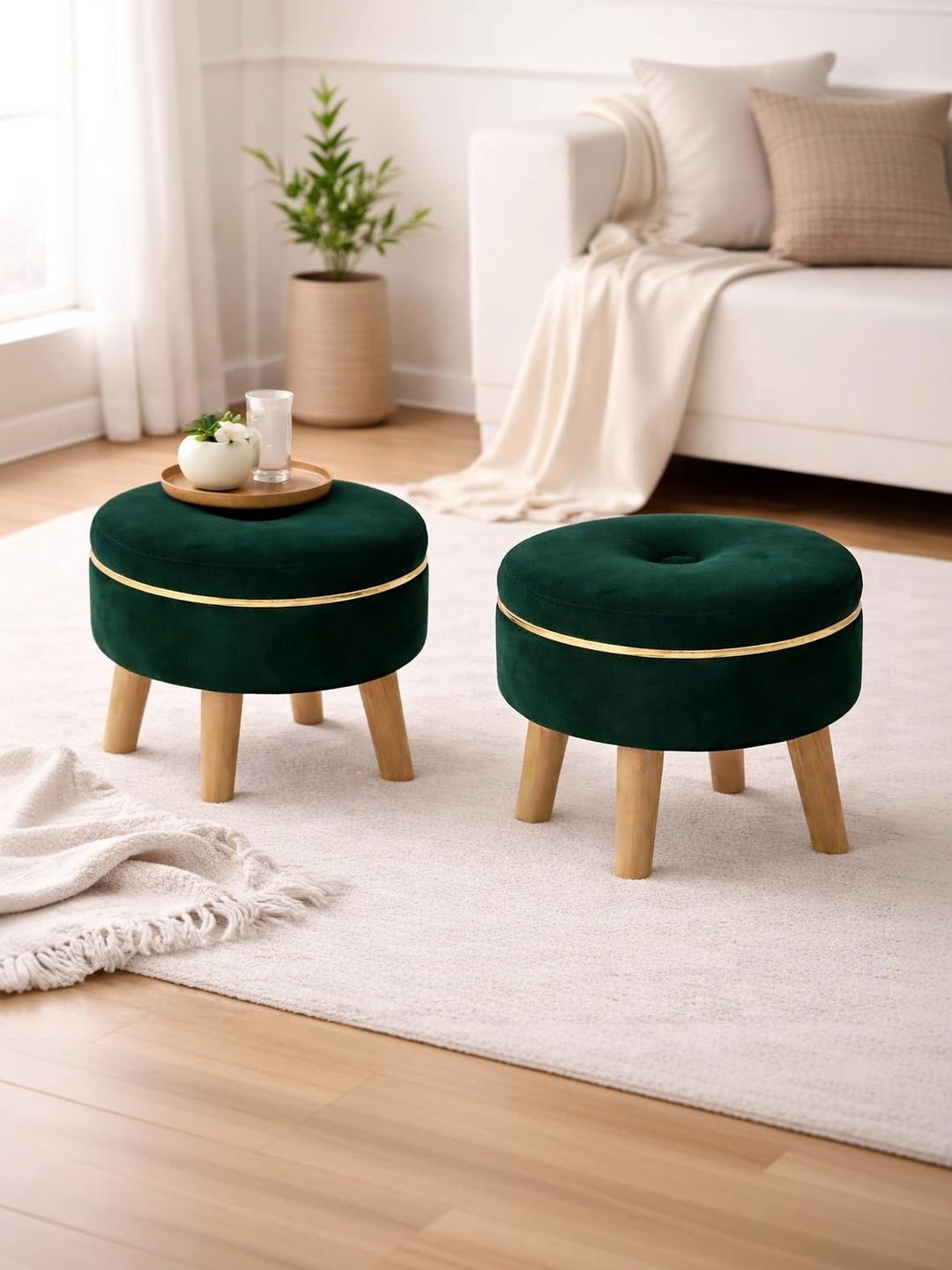 Shadowkart 2-Pcs Green Round Ottomans-picture-33
