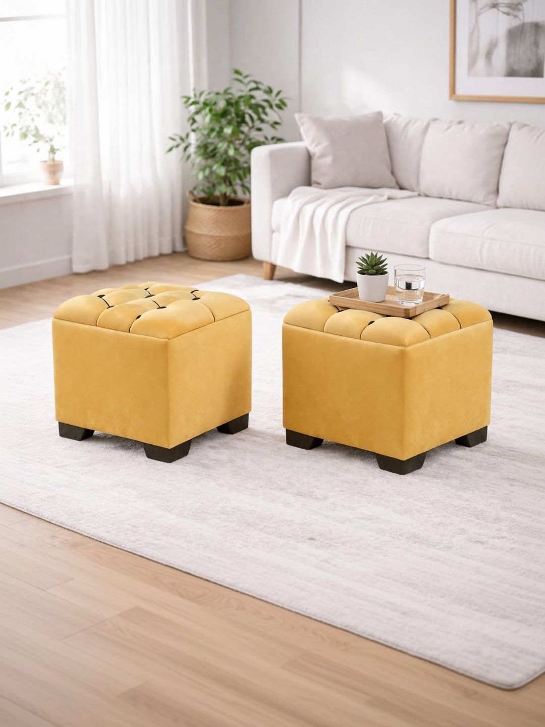 Shadowkart 2-Pcs Yellow Square Ottomans-picture-26