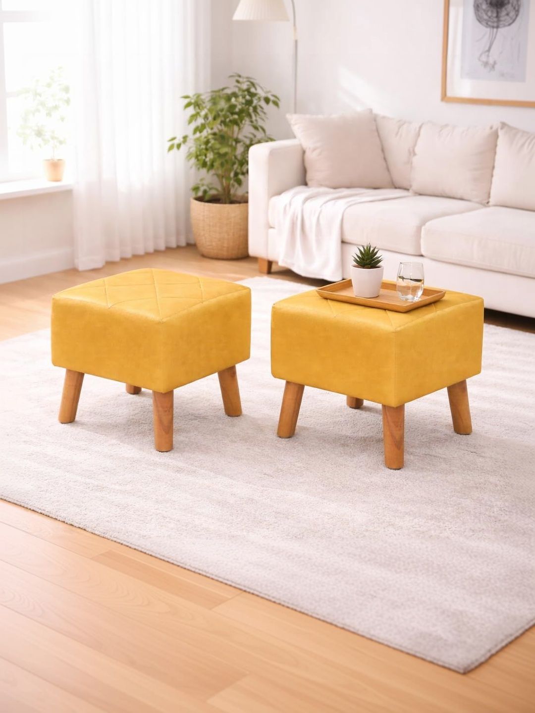 Shadowkart 2-Pcs Yellow Square Ottomans-picture-10