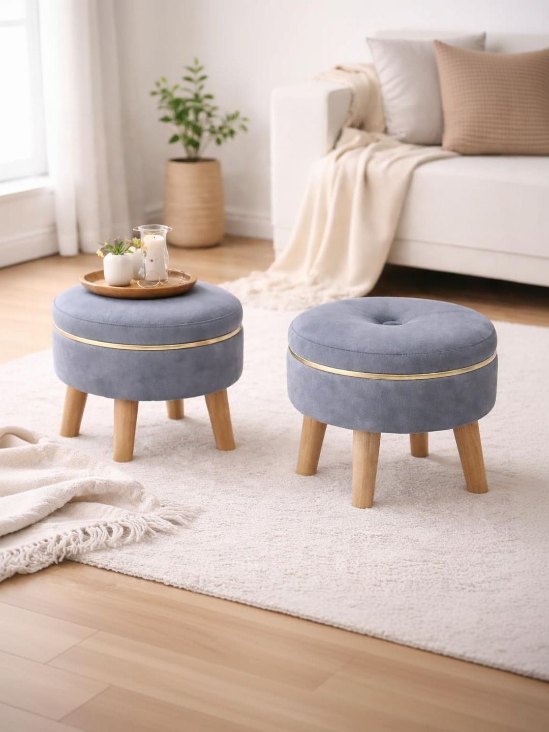 Shadowkart 2-Pcs Grey Round Ottomans-picture-47