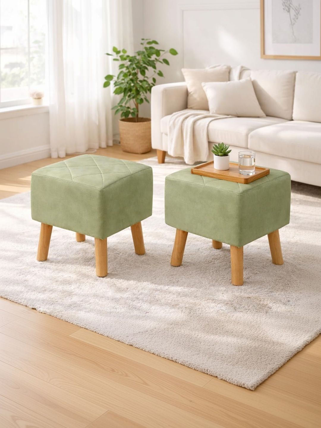 Shadowkart 2-Pcs Green Square Ottomans-picture-34