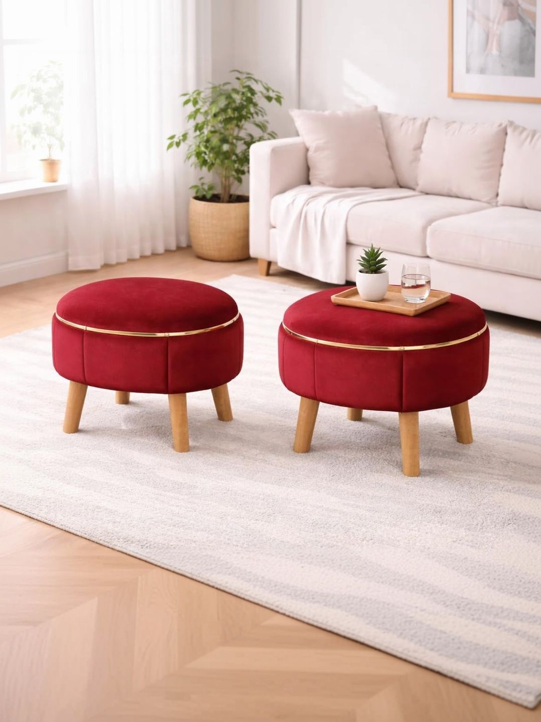 Shadowkart 2-Pcs Maroon Oval Ottomans-image-23
