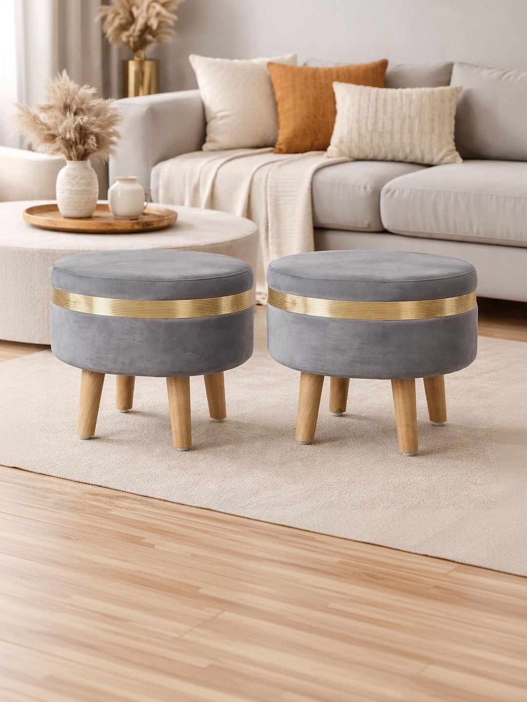 Shadowkart 2-Pcs Grey Oval Ottomans-picture-12