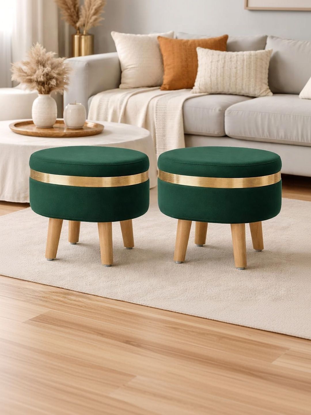 Shadowkart 2-Pcs Green Oval Ottomans-picture-31